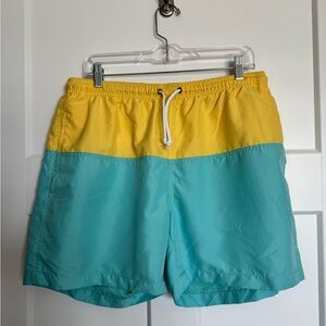 Trunks Surf and Swim Yellow Teal Colorblock Lined Swim Shorts Trunks Size XL